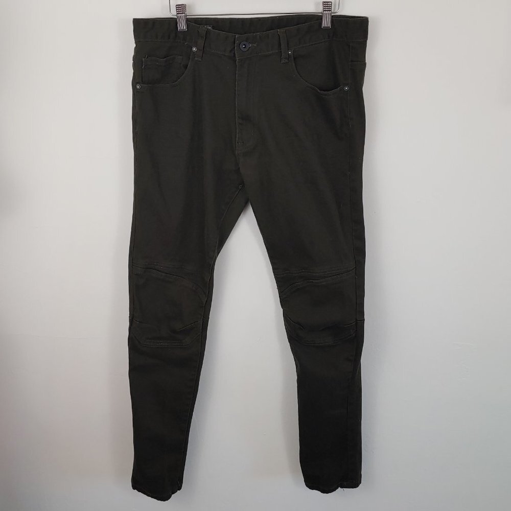 Stolwert Men's Moto Knee Dark Olive Green Jeans size 36 x 32